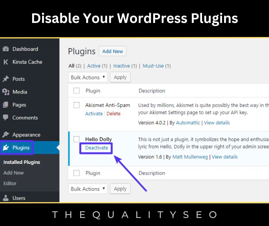 Disable Your WordPress Plugins