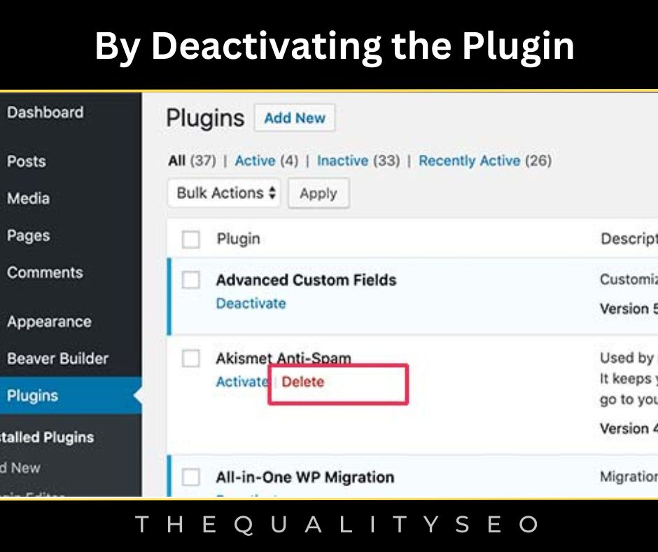 By Deactivating the Plugin